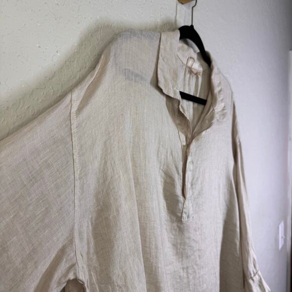 CP SHADES Blouse Large Gigi 100% Linen Two Button Placket Front Crop NWOT - Picture 6 of 12